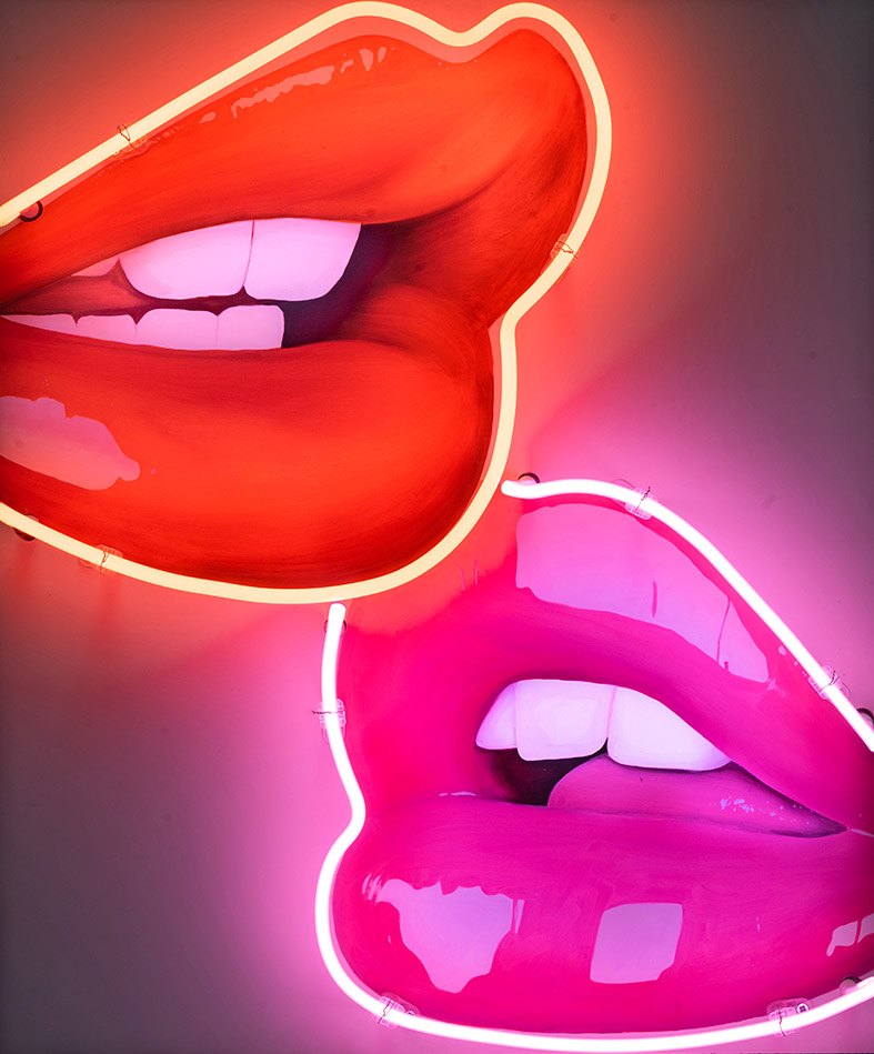 Neon lips artwork by Sara Pope