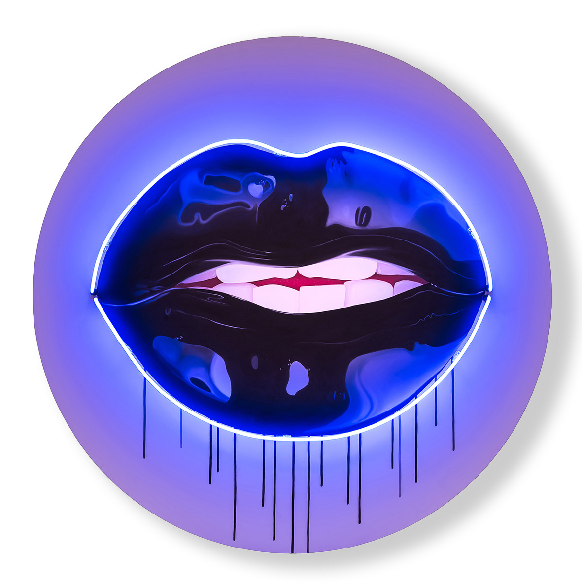 neon artwork of lips by Sara Pope